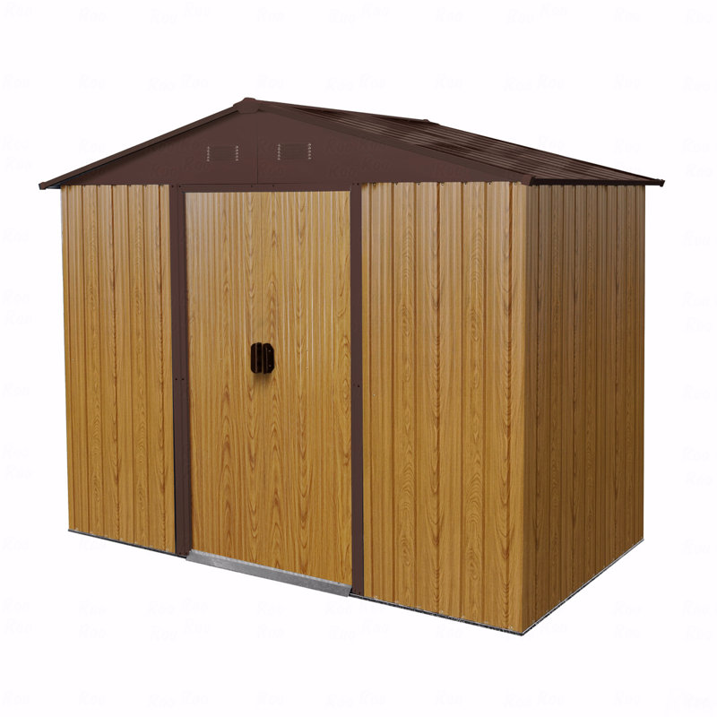 8Ft X 4Ft Outdoor Metal Storage Shed With Sliding Door And Foundation, Brown, 74.75" H x 93" W x 51.75" D