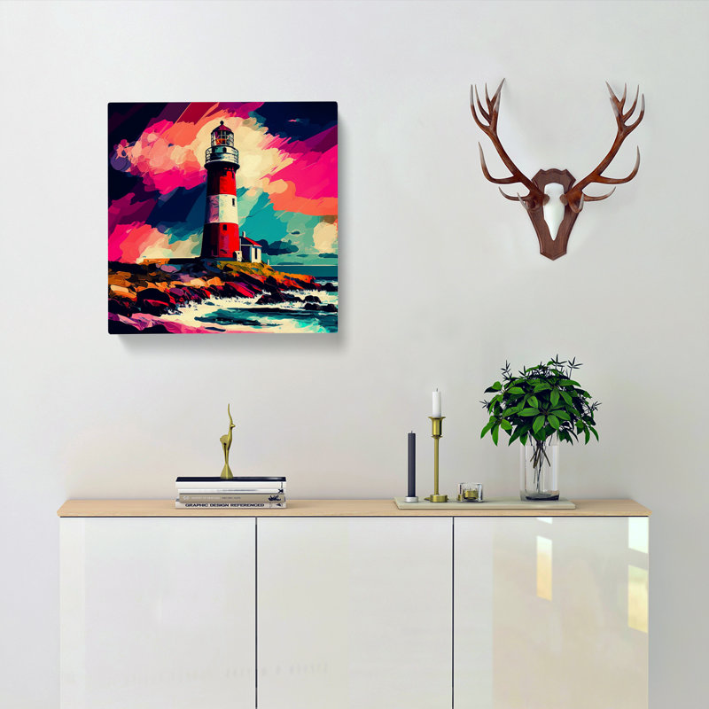 Lighthouse Fauvism - Wrapped Canvas, 35cm H x 35cm W x 3cm D