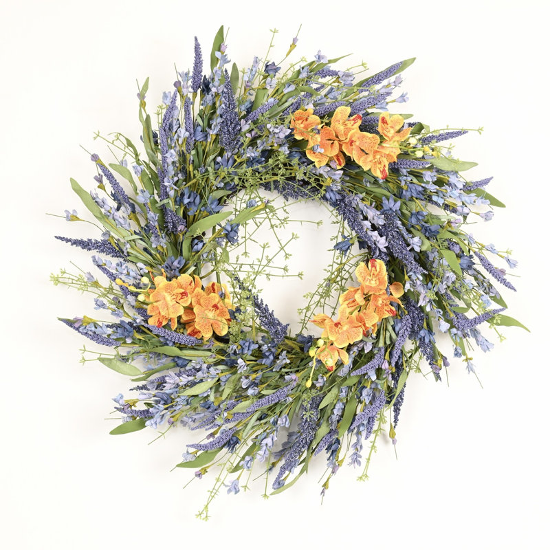Couronne de fleurs artificielles 22 "en grappe de baies en grappe, Vert / Jaune