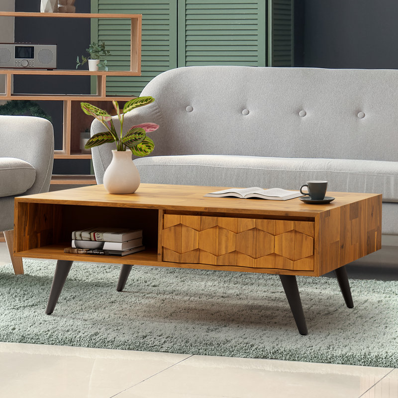 Georgina Solid Wood 4 Legs Coffee Table with Storage, Teak Brown