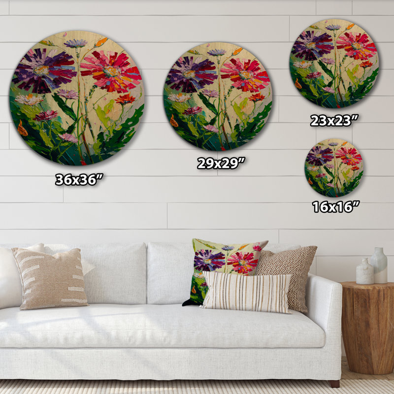 Fleurs rouges et mauves en fleurs - Bouquet de fleurs, impression d'art mural en bois, H 29 po x l 29 po x P 1 po