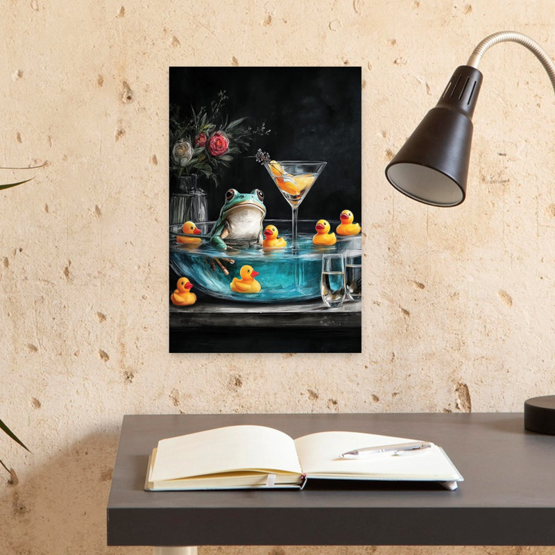 «Frog In Bathtube 2», art mural animal contemporain, H 18 po x l 12 po