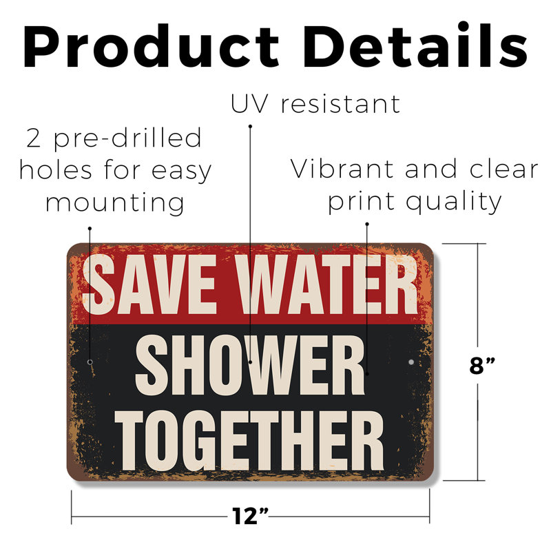 Plaque en plastique 8 po x 12 po Save Water Shower Together