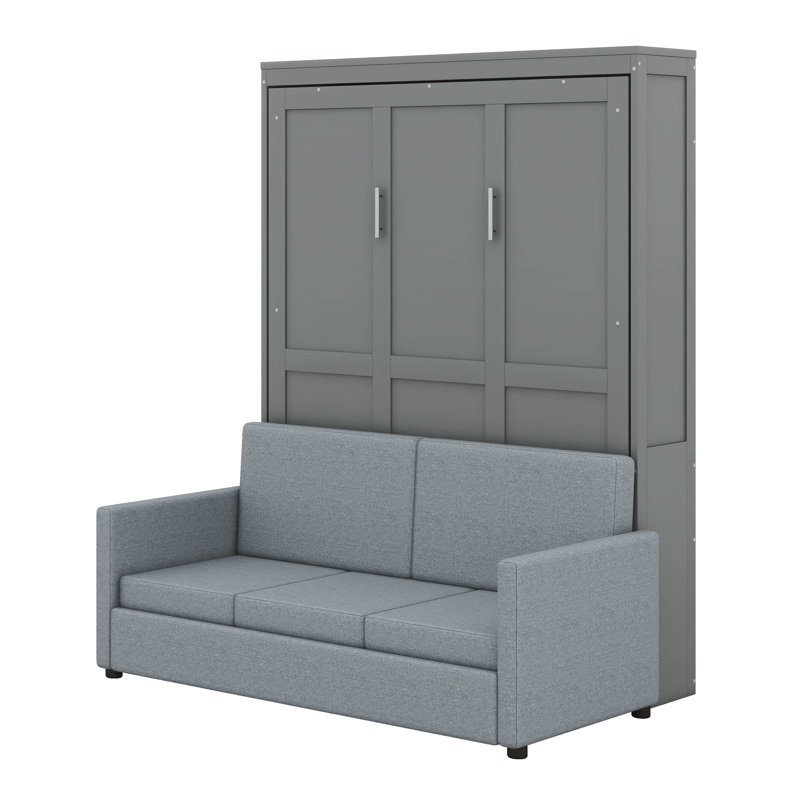 Lit escamotable double pleine grandeur avec coussin, Gris