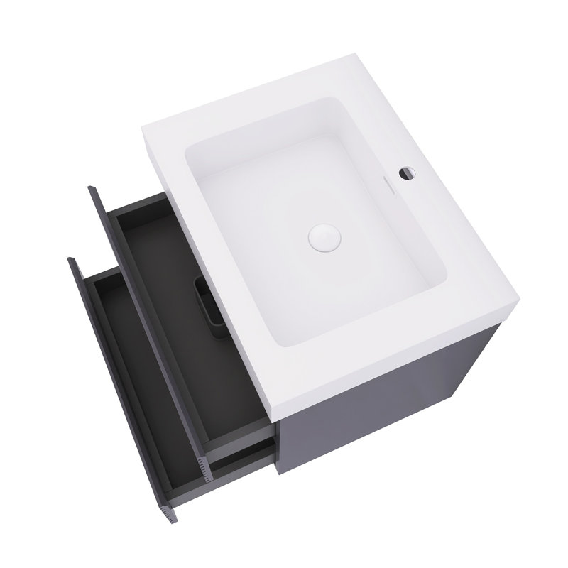Meuble-lavabo mural gris avec lavabo en céramique 2 tiroirs, 24"