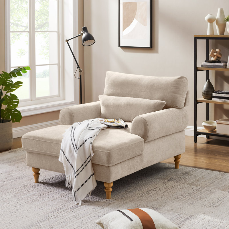 Chaise longue rembourrée avec dossier réglable Davene, Mélange de polyester naturel