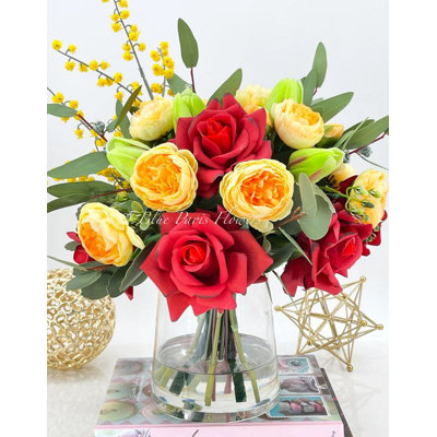 Roses And Peonies Faux Flower Arrangement By