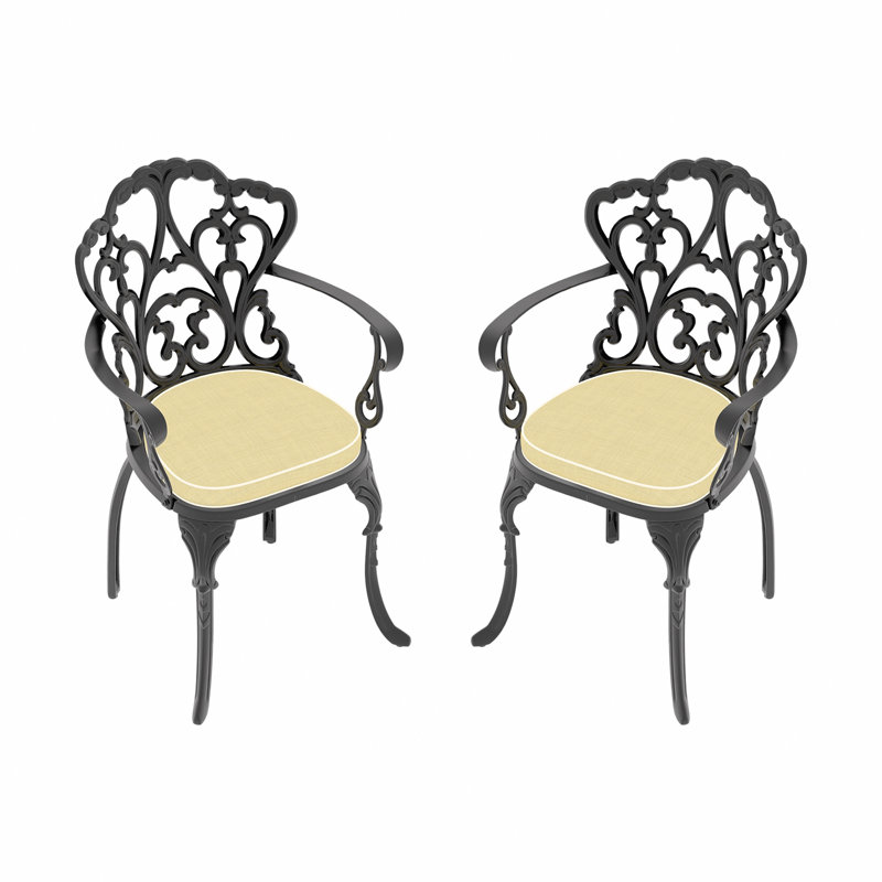 Chaise de patio en fonte d'aluminium 2 pièces avec structure et coussins noirs, Beige