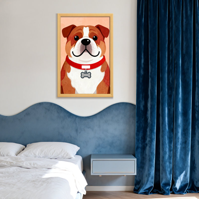Animaux, bouledogue avec collier rouge et étiquette en os, H 36 po x l 24 po, Toile tendue, Ne s’applique pas