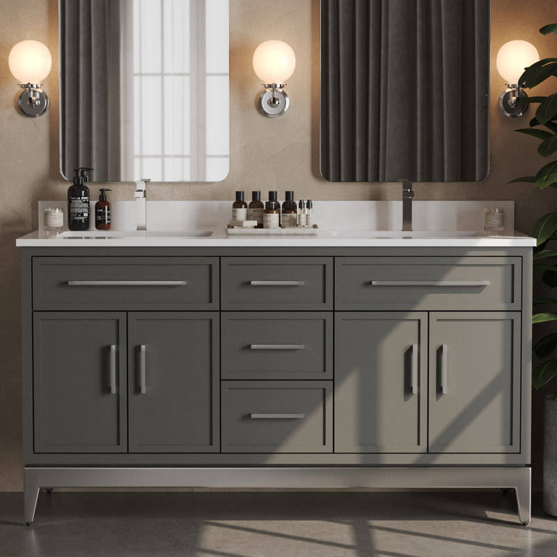 Meuble-lavabo à double cuve 63 po Barrington, Gris