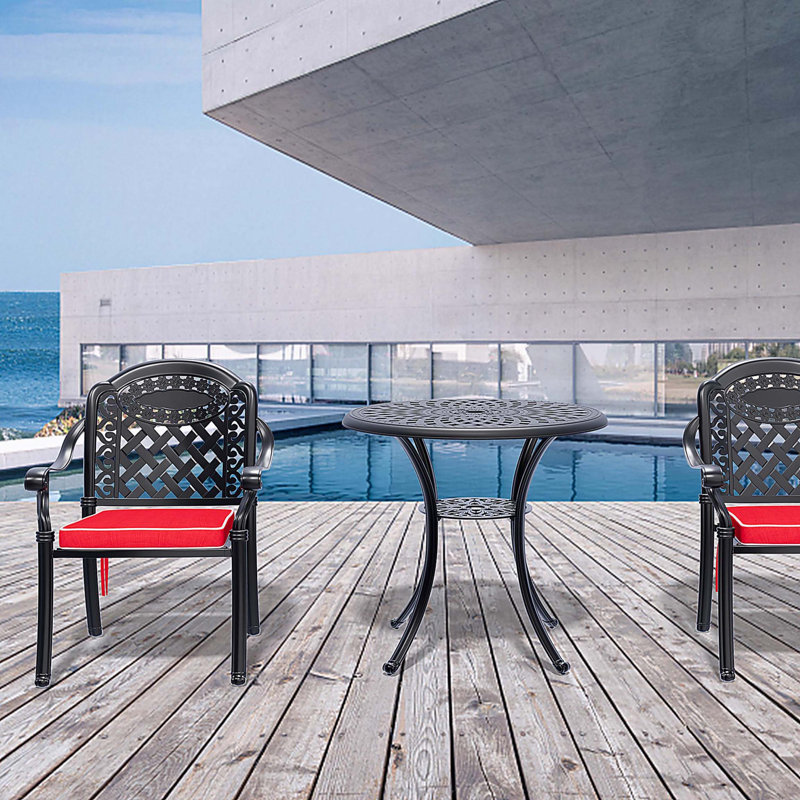 (Coussins de couleurs aléatoires) Ensemble de meubles de patio en aluminium coulé avec coussins 3 pièces