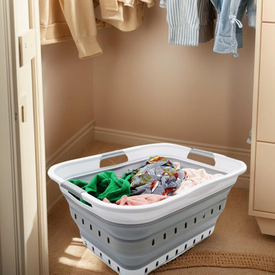 Collapsible Plastic Laundry Basket, Foldable Pop-Up Laundry Hamper, Space-Saving Storage Organizer with Durable Carry Handles for Clothes, Towels & Ho