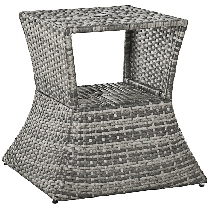 Outdoor Rattan Wicker Side Table With Umbrella Hole