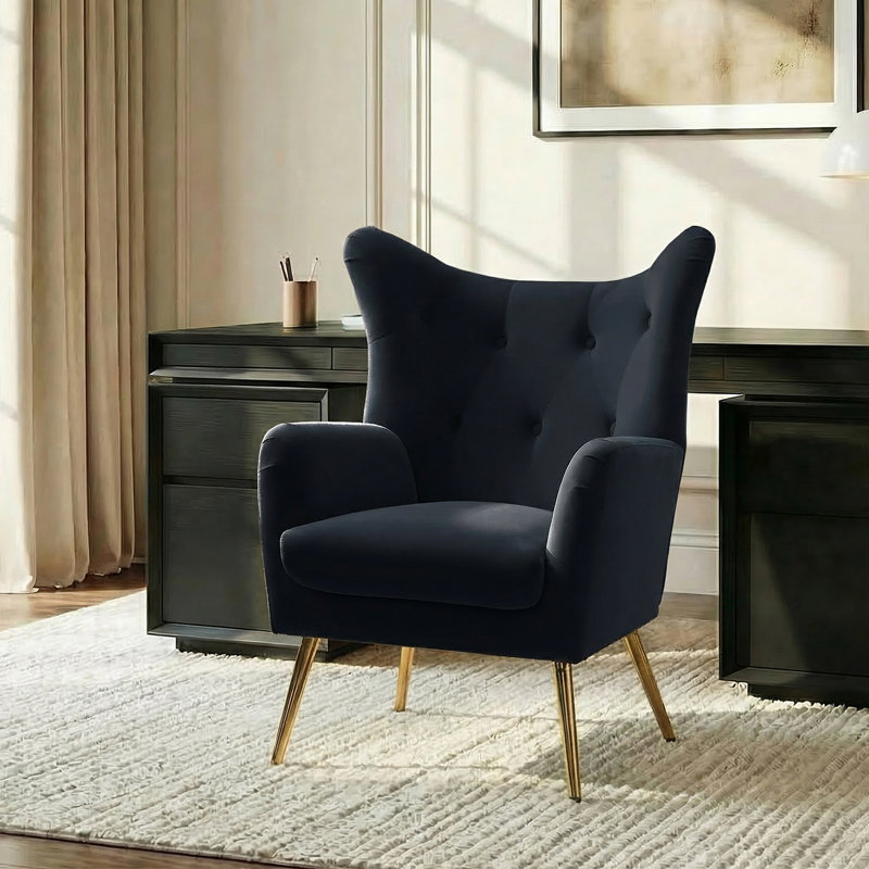 Fauteuil à oreilles 29,25 po Avianna, Velours noir