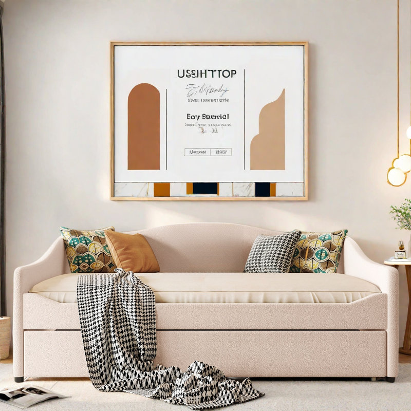 Upholstered Daybed Upholstered Daybed With Led Light And Trundle, Beige
