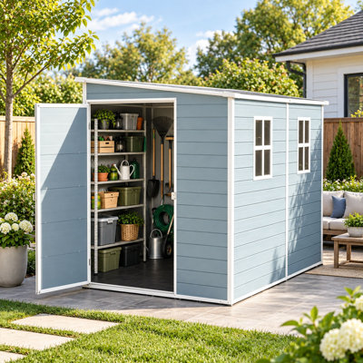 4x8 Resin Outdoor Storage Shed with Floor and 2 Windows Grey