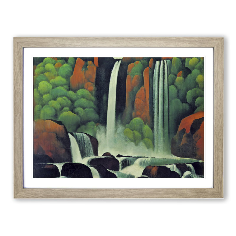 Charming Waterfall - Single Picture Frame Painting, 34cm H x 46cm W x 2cm D, Oak