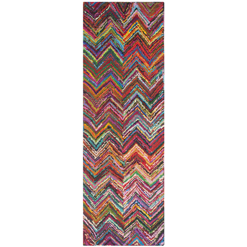 Tapis à chevrons en laine touffeté à la main Anaheim, Tapis de couloir 2 pi 3 po x 12 pi