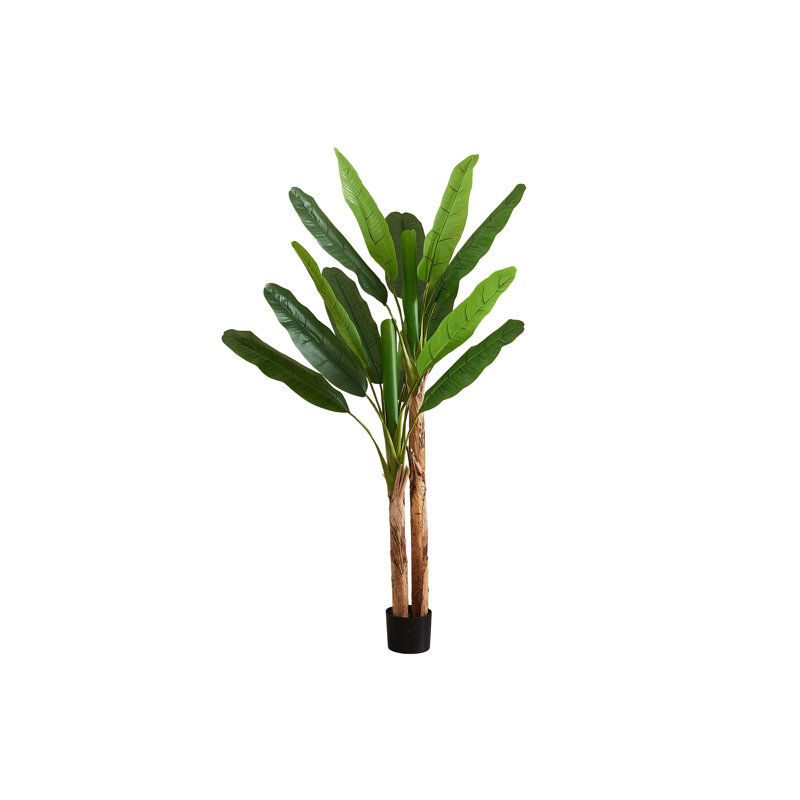 Plante artificielle, bananier de 83 po de hauteur, intérieur, décoratif, faux, plancher, pot, touche réelle, feuilles vertes, pot noir