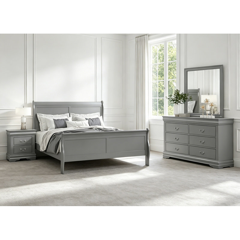 4 pièces Gillett, Gris, Grand lit
