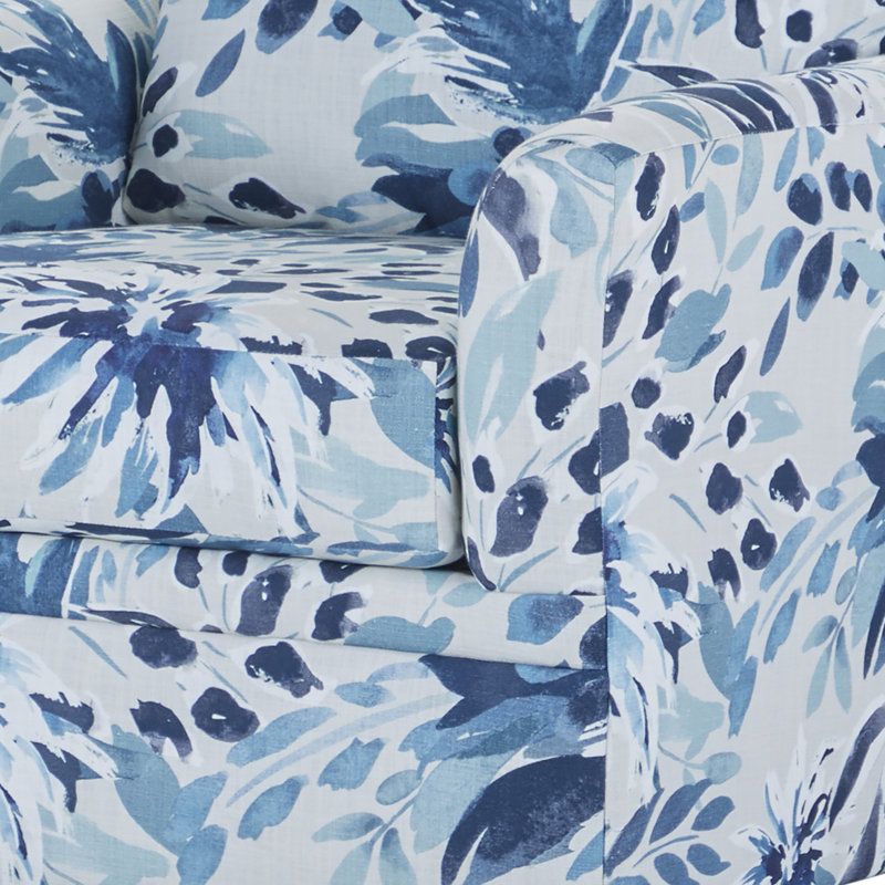 Jakeira Camreon Polyester Fabric Swivel Accent Chair, Blue Floral