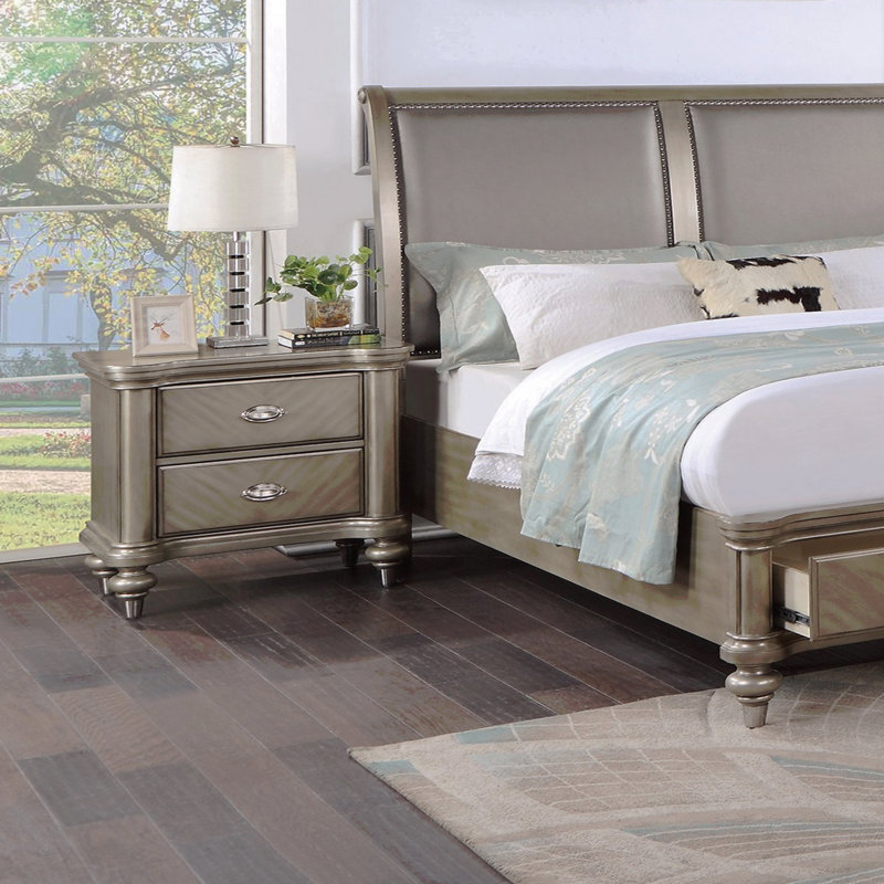 Finition luxueuse argent antique / champagne de luxe, table de chevet 1 pièce, espace de rangement, table de chevet, mobilier de chambre à coucher
