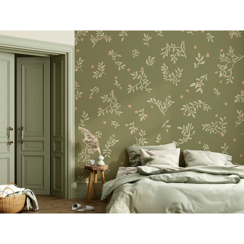 Papier peint vigne vert sauge, L 106 po x l 187 po