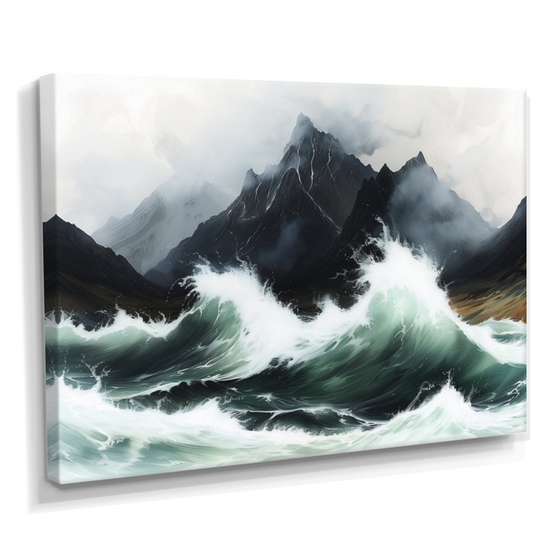 «Stormy Seas Mountain Landscape I - Landscape Mountains», reproduction d'art, Cadre simple blanc, H 24 po x l 32 po x P 1 po