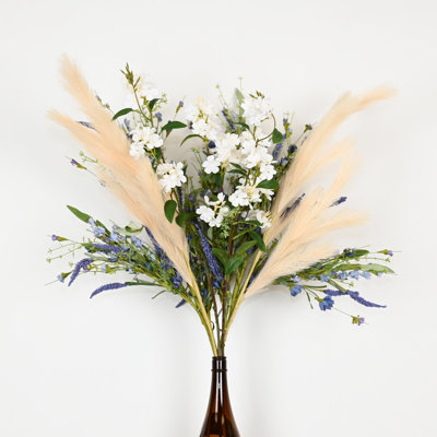 36" Artificial Pampas Grass Lavender Wildflower Floral Arrangement For Vase Filler, Farmhouse Greenery Foliage Long Stem Branch Sprays Floral Bulk Bouquet For Wedding Party Home Office Table Centerpiece Shelf Decorations
