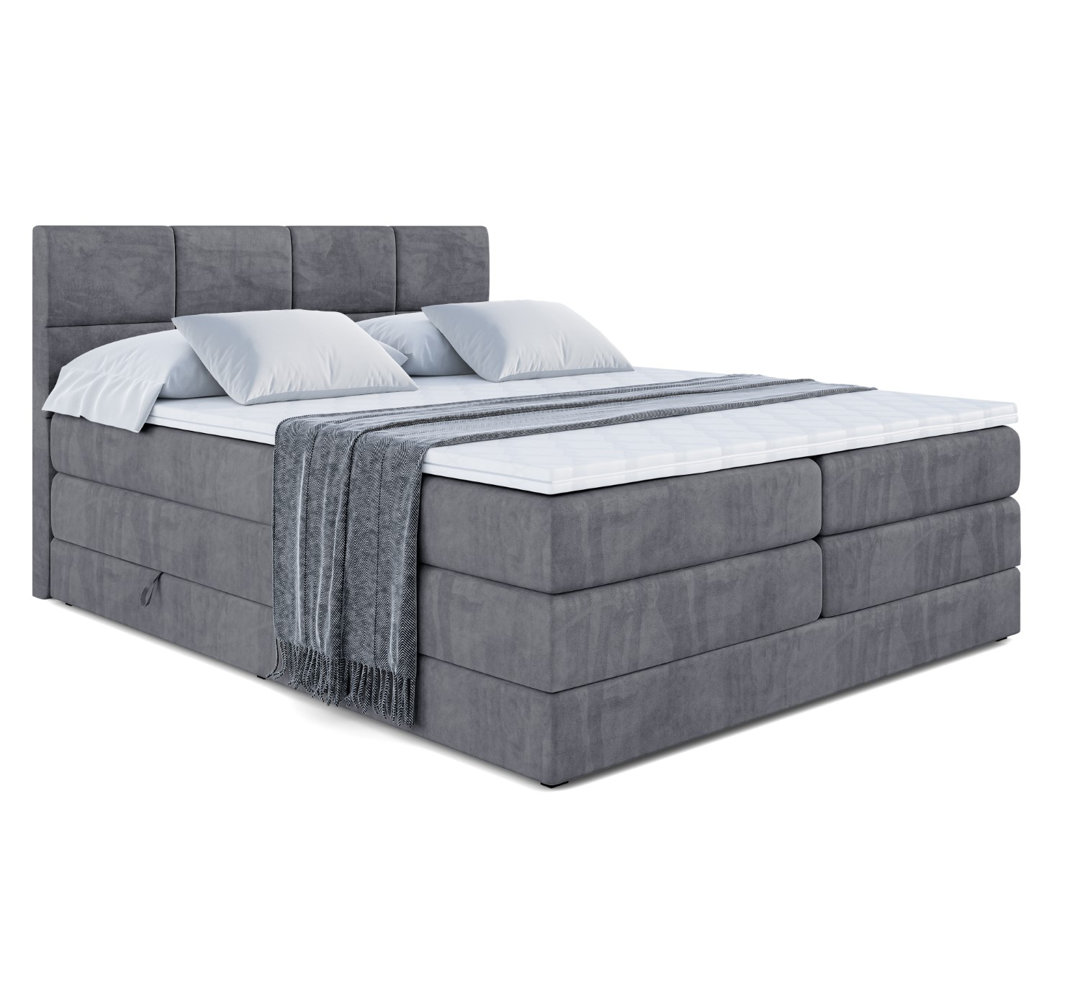 Echtes Boxspringbett mit Zwei Matratzen, Topper und Bettkasten