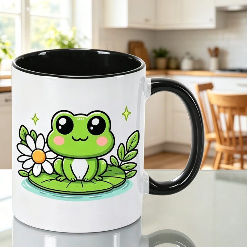 1pc Cute Frog & Daisy Ceramic Coffee Mug Reusable Cup with Adorable Frog & Daisy.