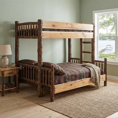 Lit superposé en bois rond Fireside Lodge Hickory - grand / simple - échelle gauche - ardoise