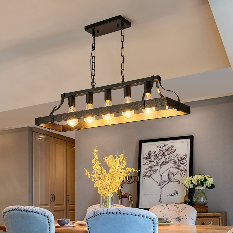 Plafonnier 34 po avec 5 ampoules E26, chaîne réglable pour la cuisine, le salon et la salle à manger à hauteur de luminaire, cuisine
