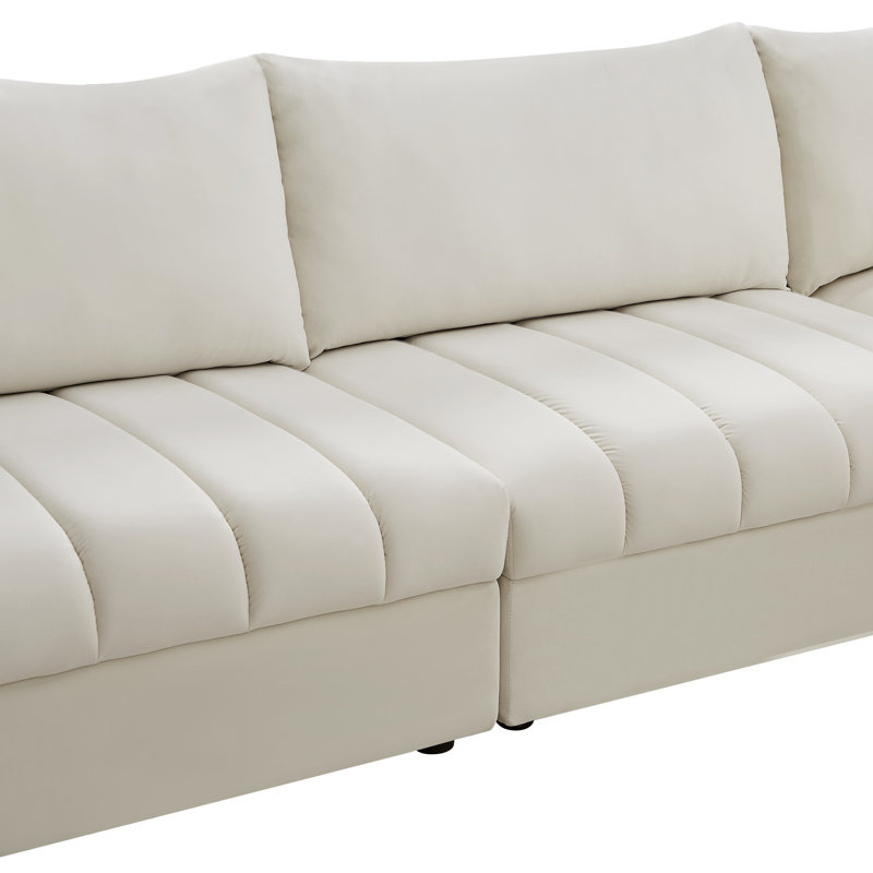 Canapé modulaire en velours réversible de 140 po Ensoll, Velours crème