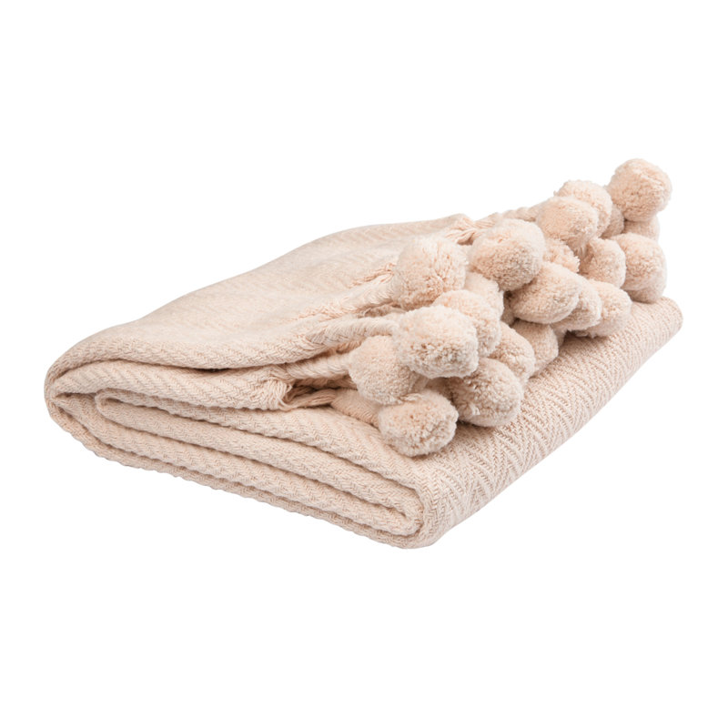 Jeté 100% coton Pom Pom, Rosé