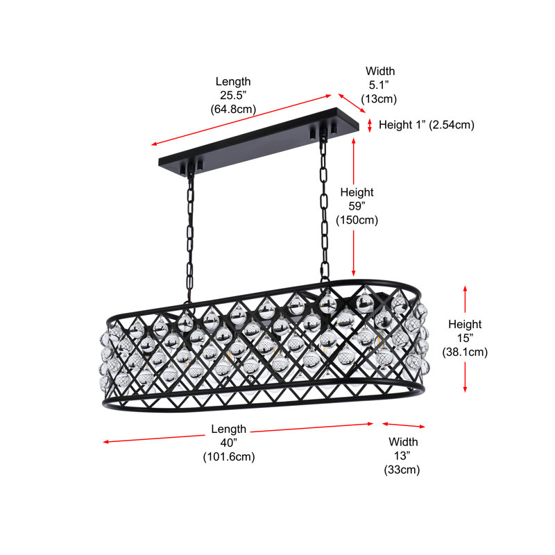 Luminaire suspendu linéaire à 6 lumières pour îlot de cuisine avec détails en cristal Swinney, Brun moka