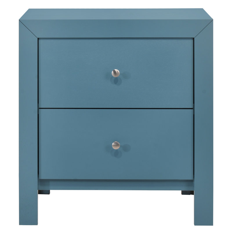 Charmante table de chevet bleu sarcelle avec deux tiroirs pour un salon d'une grande impression