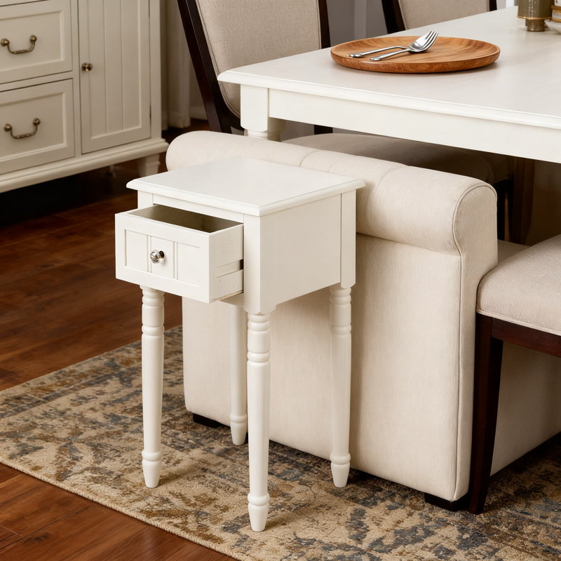 Table de bout traditionnelle étroite avec tiroir et tablette pour le rangement de la chambre à coucher et du salon, en bois massif et en panneau de fibres à densité moyenne