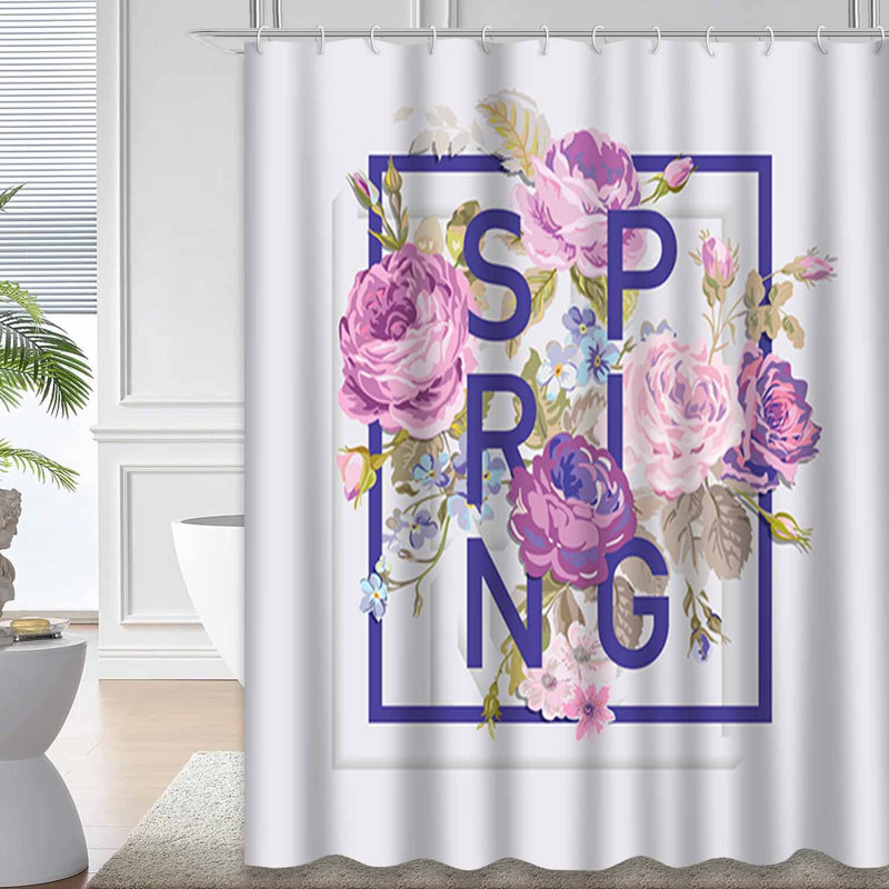 Rideau de douche imperméable à motif floral avec 12 crochets, L 72 po x l 72 po
