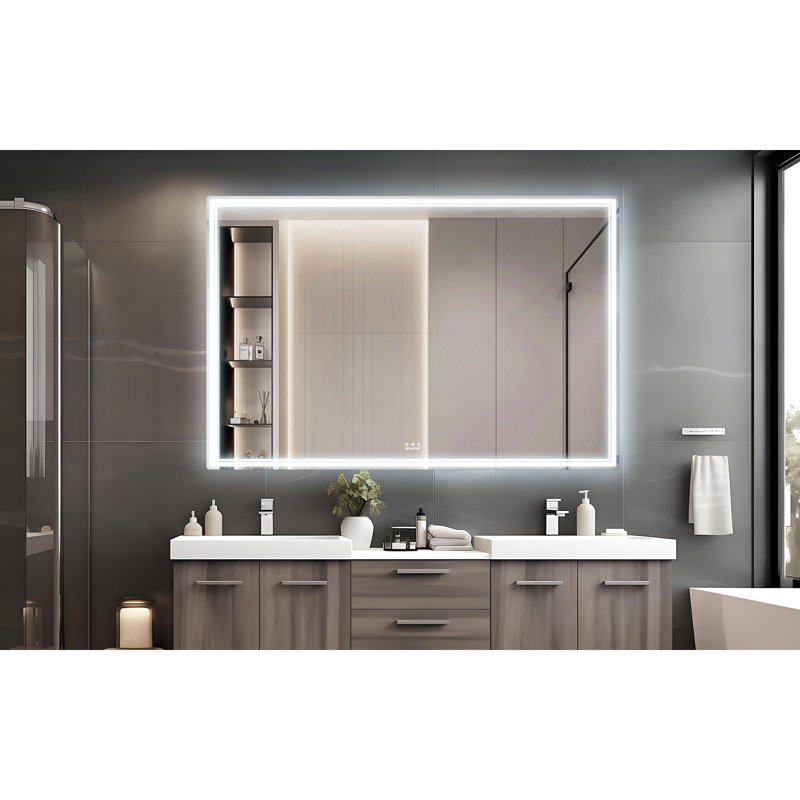 60X40 Inch Oversized LED Bathroom Mirror Wall Mounted Mirror With 3 Color Modes  Aluminum Frame Large Wall Mirror For Bathroom