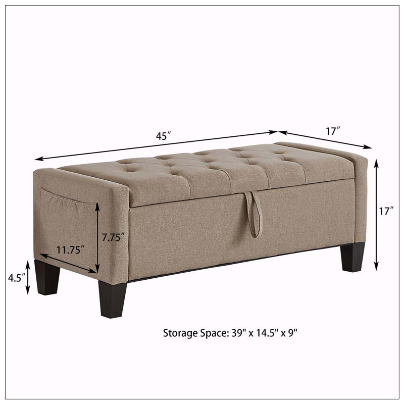 Repose-pieds avec rangement, banc de repose-pieds avec charnière de sécurité, poids de 350 lb, Lin - Lin