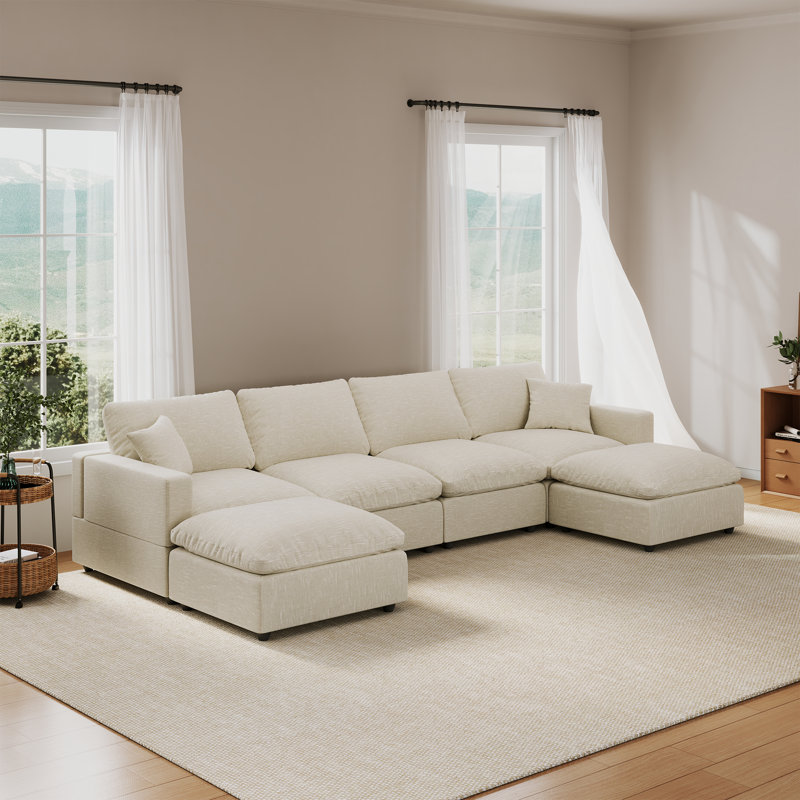 Upholstered Sectional Sofa, Cloud Sofa Modular Sectional Sofa for Living Room Office Apartment, Beige