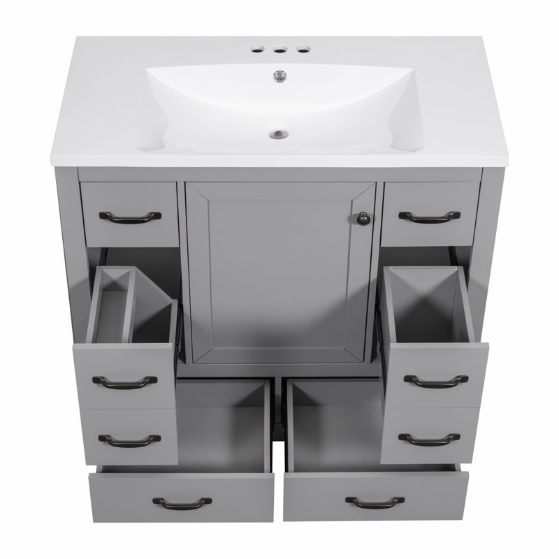 Meuble-lavabo 36 po avec lavabo, Gris, Noir