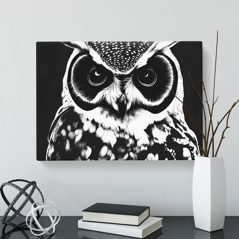 XXX-H1022-WF-6555X Owl Portrait Monochrome Vol.7 - Wrapped Canvas Print, 40cm H x 60cm W x 3cm D