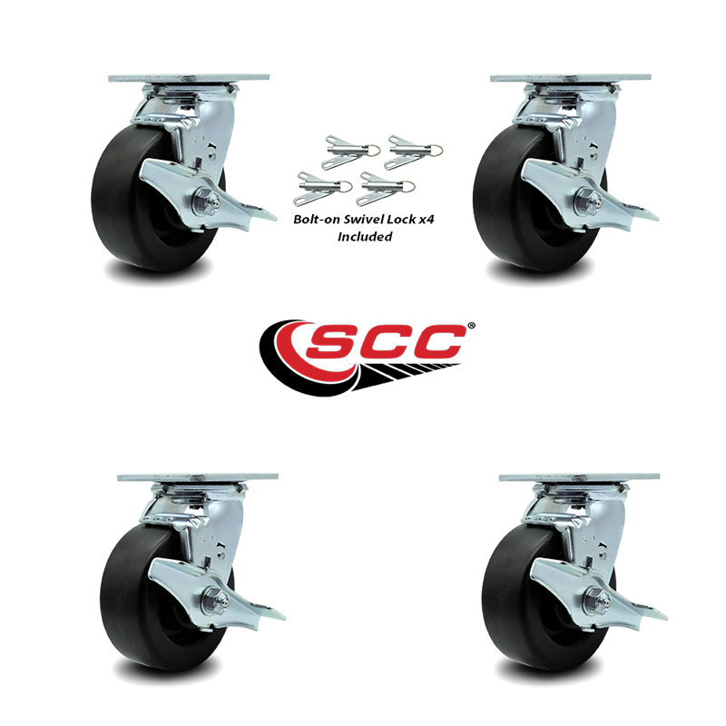 5 Inch Polyolefin Caster Set with Ball Bearings and Brake/Swivel Lock SCC|SCC-30CS520-POB-TLB-BSL-4