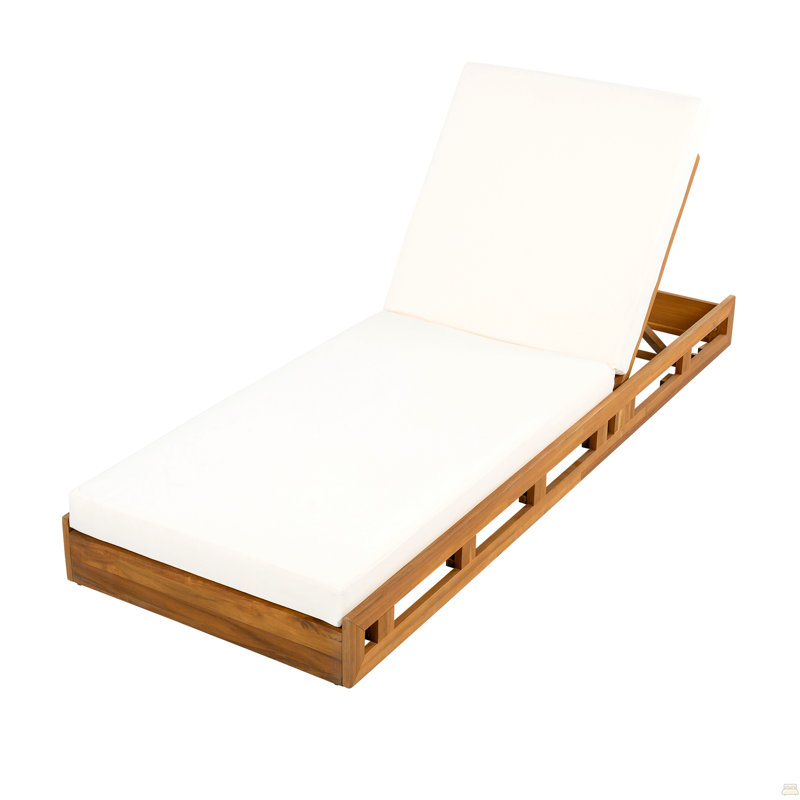 Ensemble de chaises longues en bois d'acacia avec coussins de salon résistants à l'eau, Crème