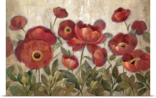 Aniessa " Daydreaming Flowers - Red " by Silvia Vassileva, 32" H x 48" W x 1.5" D, Canvas