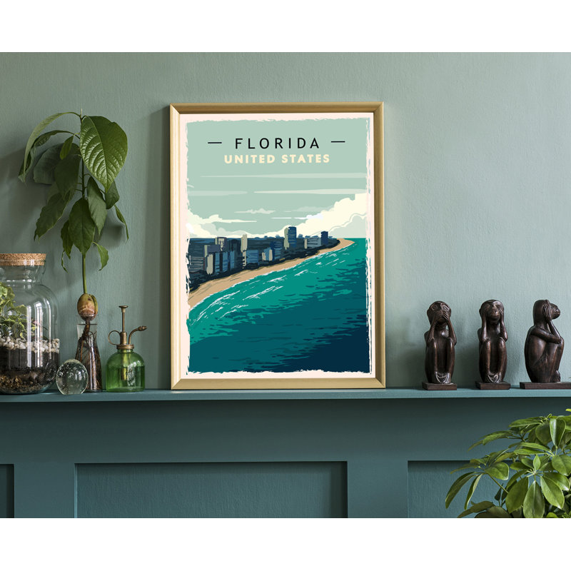 «Florida Retro Style State», affiche rétro, impression sans cadre, art mural maison et bureau, H 14 po x l 11 po x P 0,35 po