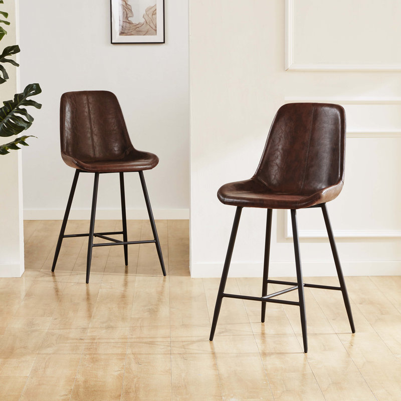 Caban Upholstered Counter Stool with Metal Frame, Dark Brown