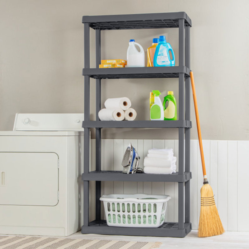 Sterilite 75.2 Inch Heavy Duty Durable 5 Shelf Ventilated Shelving Unit, Grey